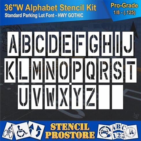 Pavement Stencils - 36 inch Alphabet KIT Stencil Set - (28 Piece) - 36" x 16" x 1/8" (128 mil) - Pro-Grade in Saudi Arabia