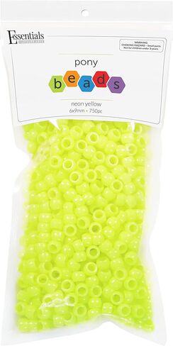 أساسيات من Leisure Arts Pony Beads، 6x9 مم، أصفر نيون، 750 قطعة - مجموعة صنع الأساور للمجوهرات وحرف كاندي - خرزات يدوية كبيرة لأساور الصداقة والمشروعات اليدوية in Kuwait
