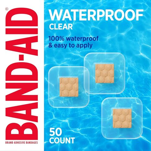 BAND-AID Brand Waterproof Clear Spot Adhesive Square Bandages, Individually Wrapped Small Spot Bandages for Wound Care for Minor Cuts & Scrapes, Waterproof Spot Bandages, One Size, 50 ct in Kuwait