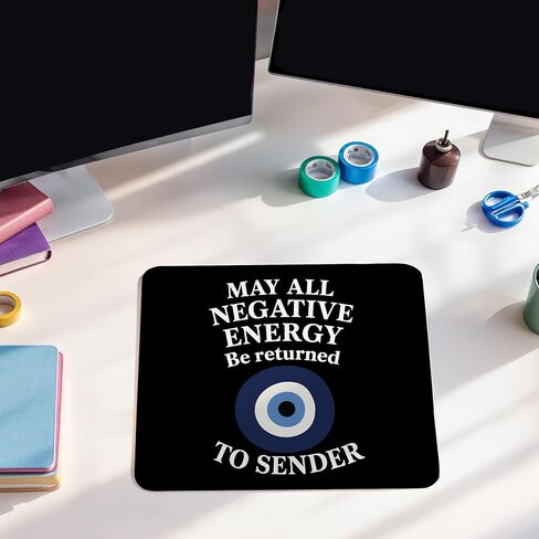 Evil Eye Mouse Pad - Black Inspirational Square Greek Egyptian Mousepad for Office Computer Laptop, Evil Eye Gifts, Non-Slip Rubber Base with Stitched Edge, 7.9x9.5 Inches in Kuwait
