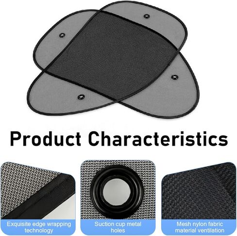 2PCS Car Side Window Sun Shade, Mesh Breathable Vehicle Front Passenger Sunscreen, Suction Cup Anti-glare Sun Protection Accessory, Universal for Most Vehicles (Black) in Saudi Arabia