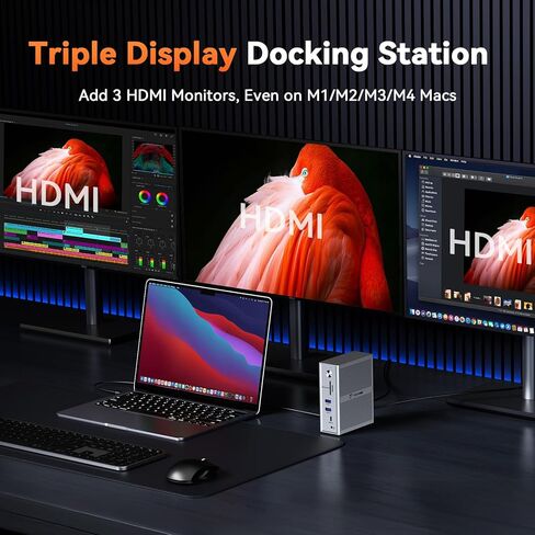 TobenONE DisplayLink Docking Station 3 Monitors, 14-in-1 USB C Triple Monitor Docking Station for M1 M2 M3 M4 MacBook/Mac mini, Windows, Chrome (3HDMI, 120W Power Supply, 5 USB, Ethernet, SD/Micro SD in Kuwait