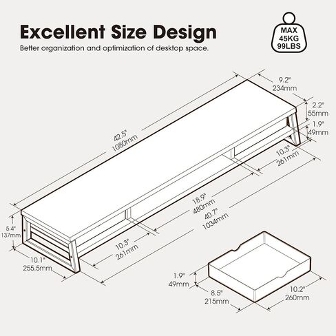 Fenge Dual Monitor Stand with Drawer & Desk Pad Bundle, 42.5 Inch 2-Tier Wooden Monitor Riser (Wooden & Metal Structure) & 23.6×13.8 Inch Double-Sided Waterproof Mouse Mat for Home Office in Saudi Arabia