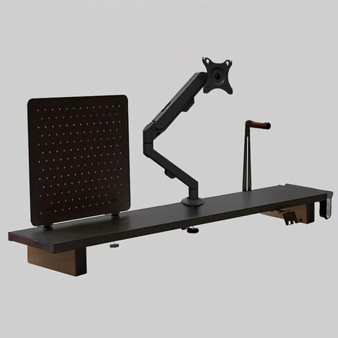 Monitor Stand Riser, 120cm Desktop Organiser for Monitor, w/Single Monitor Arm - Max Load 8kg, Smartphone/Laptop/Earphone Storage, Office Accessories (Black) in Saudi Arabia