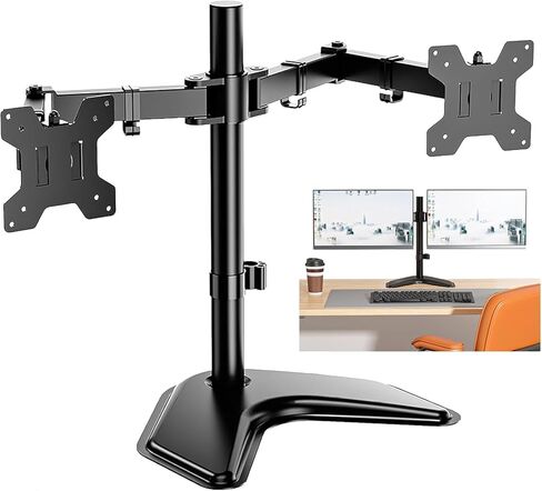 Adjustable Dual Monitor Stand for 27 Screens - Vesa 75x75 & 100x100mm, Height Adjustable Desk Mount with Tilt, Swivel, Rotate - Supports 22lbs Per Arm, Sturdy Base for Home & Office in Saudi Arabia