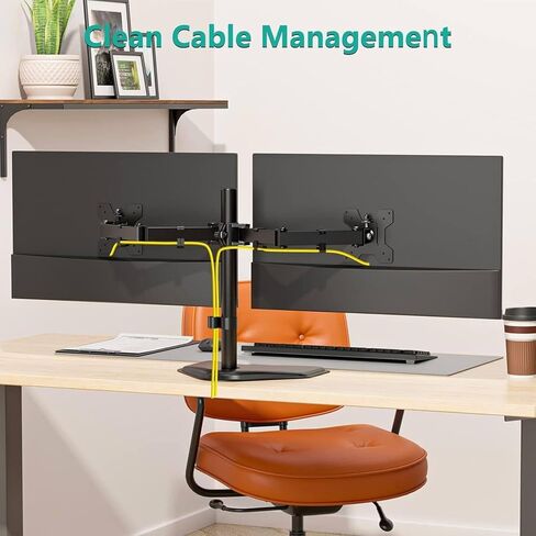 Adjustable Dual Monitor Stand for 27 Screens - Vesa 75x75 & 100x100mm, Height Adjustable Desk Mount with Tilt, Swivel, Rotate - Supports 22lbs Per Arm, Sturdy Base for Home & Office in Saudi Arabia