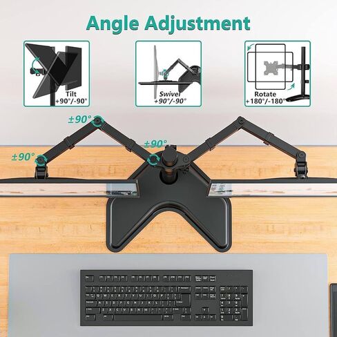 Adjustable Dual Monitor Stand for 27 Screens - Vesa 75x75 & 100x100mm, Height Adjustable Desk Mount with Tilt, Swivel, Rotate - Supports 22lbs Per Arm, Sturdy Base for Home & Office in Saudi Arabia
