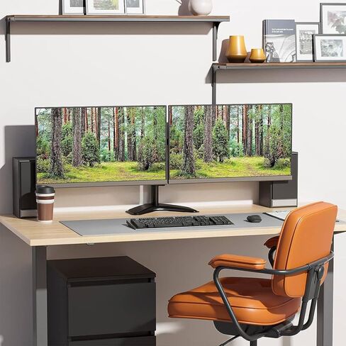 Adjustable Dual Monitor Stand for 27 Screens - Vesa 75x75 & 100x100mm, Height Adjustable Desk Mount with Tilt, Swivel, Rotate - Supports 22lbs Per Arm, Sturdy Base for Home & Office in Saudi Arabia