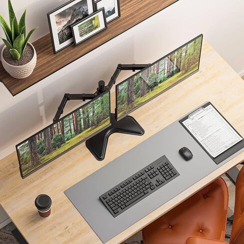 Adjustable Dual Monitor Stand for 27 Screens - Vesa 75x75 & 100x100mm, Height Adjustable Desk Mount with Tilt, Swivel, Rotate - Supports 22lbs Per Arm, Sturdy Base for Home & Office in Saudi Arabia