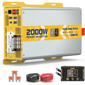 XWJNE 2000W Pure Sine Wave Power Inverter 12V DC to 120V GFCI AC Converter with LCD Display and Remote for Home, RV, Truck, Off-Grid Solar Power in Saudi Arabia