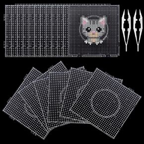 18pcs 5mm Fuse Beads Pegboards,Large Plastic Fuse Beads Boards with 2 Beads Tweezers, Melty Beads Square Peg Boards Kit for DIY Craft in Kuwait