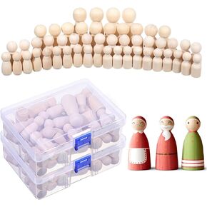 100 Pcs Unfinished Wooden Peg Dolls, Wooden Peg Dolls Unfinished Wood People Figures with Storage Case Natural Pegs People for DIY Art Crafts Painting Decoration (8 Sizes,1.3 to 2.56 inches) in Kuwait