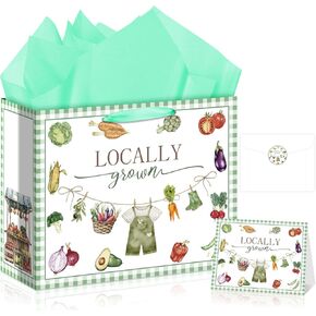 Locally Grown Baby Gift Bag for Boys Girls Farmers Market Neutral Baby Shower Bag with Wrapping Paper Card Envelope Sticker for Homegrown Vegetables and Fruits Party Decorations Birthday Supplies in Saudi Arabia