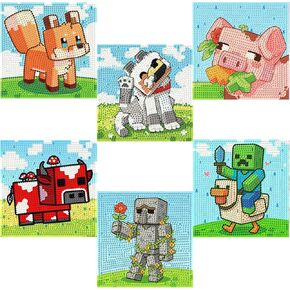 CraftyTime 6 Pack 5D Diamond Painting Kits for Kids Beginners,Cute Game-Themed DIY Diamond Art Kit for Kids,Full Round Drill Big Gem Art for Kid,Home Wall Decoration 6X6 inch in Saudi Arabia