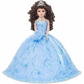 18" Quinceañera Last Doll with Umbrella Dress Stand – Última Muñeca Mis Quince Años Keepsake, Traditional Hispanic Mis 15 Doll, Ceremony & Table Centerpiece, Fully Accessorized KK18725-4 (Baby Blue) in Saudi Arabia