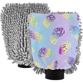 ALAZA Rainbow Cheetah Print Leopard Spots Car Wash Mitt Scratch Free, 2 Pack Absorbent Microfiber/Chenille Washing & Drying Mitts, L in Kuwait