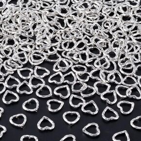 Pagow 100pcs Metal Heart Bead Frame, 14mm Hollow Beads, Silver Alloy Heart Loose Beads Craft for Jewelry Making Findings, Gift for Valentine's Day Birthday Christmas Pendants Decoration in Kuwait