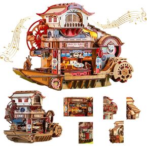 Nautical Sushi 3D Puzzles for Adults, 425PCS Wooden Mechanical Model Building Kit with Music and Lights, Miniature House Kit, Unique Home Decor Craft Gifts for Christmas Birthday Father's Day in Saudi Arabia