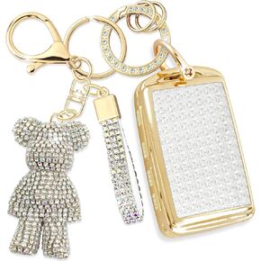 Cute Key Fob Cover with Rhinestone Bear Charm, Bling TPU Smart Key Case for Women, Compatible with Mazda 3 6,CX-30 CX-5 CX-50 CX-60 CX-70 CX-90, MX-5 Miata (Gold White) in Kuwait