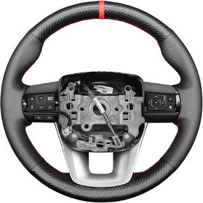 Carbon Fiber Steering Wheel Cover Compatible with Toyota Hilux Fortuner Custom Fit OEM Hand Stitched DIY Leather Interior Accessories in Saudi Arabia