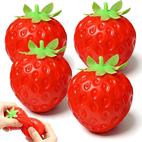 Strawberry Squishy, 2 Pack Realistic Strawberry Stress Relief Fidget Toy, Soft TPR Squeeze Sensory Fruit Squishies, Cute Kawaii Stress Balls for Adults & Kids, Not Real Food in Saudi Arabia