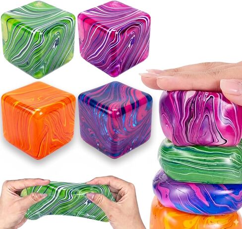 4Pack Stress Cube Squishy Fidget Toys,Slow Rise Stress Balls Sensory Toy for Kids Adults with Autism,Fun Squeeze Squishies for Anxiety Stress Relief Classroom Prize, Holiday & Birthday Gifts in Saudi Arabia