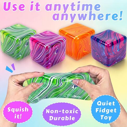 4Pack Stress Cube Squishy Fidget Toys,Slow Rise Stress Balls Sensory Toy for Kids Adults with Autism,Fun Squeeze Squishies for Anxiety Stress Relief Classroom Prize, Holiday & Birthday Gifts in Saudi Arabia