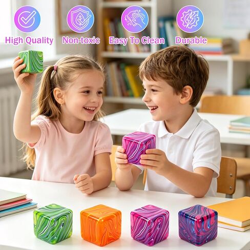 4Pack Stress Cube Squishy Fidget Toys,Slow Rise Stress Balls Sensory Toy for Kids Adults with Autism,Fun Squeeze Squishies for Anxiety Stress Relief Classroom Prize, Holiday & Birthday Gifts in Saudi Arabia