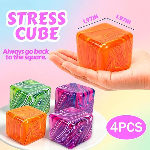 4Pack Stress Cube Squishy Fidget Toys,Slow Rise Stress Balls Sensory Toy for Kids Adults with Autism,Fun Squeeze Squishies for Anxiety Stress Relief Classroom Prize, Holiday & Birthday Gifts in Saudi Arabia
