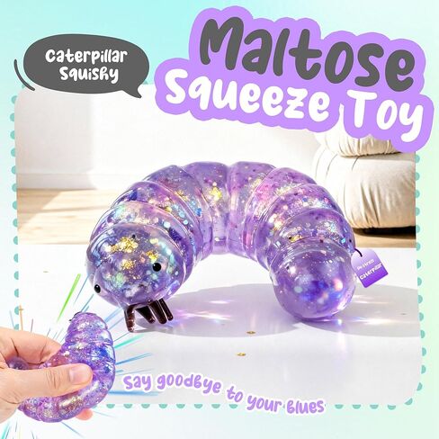 1Pcs Caterpillar Squishy Fidget Toys Squishy Slug Stress Balls for Adults Sugar Stress Ball Sensory Toys Stress Relief Toy Squeeze Ball Party Favors for Kids Easter Basket Stuffers (Purple) in Saudi Arabia