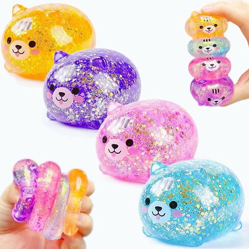 4 Pack Squishy Shiba Inu Stress Toys, Sugar Soft Squishy Stress Sugar Balls Bulk, Sugar Slow Rising Squeeze Ball Sensory Toy for Anxiety Relief, Party Favors (Pink, Purple, Blue, Orange) in Kuwait