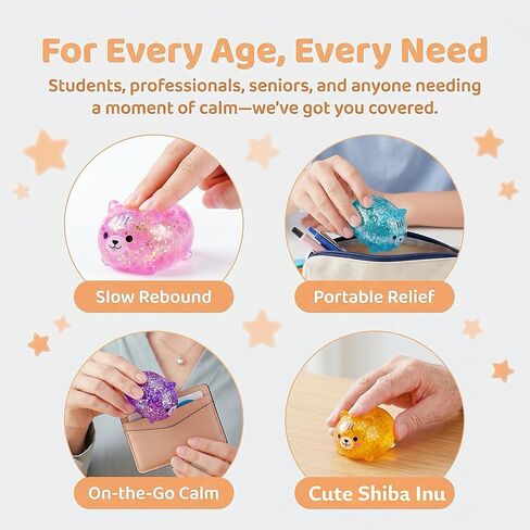 4 Pack Squishy Shiba Inu Stress Toys, Sugar Soft Squishy Stress Sugar Balls Bulk, Sugar Slow Rising Squeeze Ball Sensory Toy for Anxiety Relief, Party Favors (Pink, Purple, Blue, Orange) in Kuwait