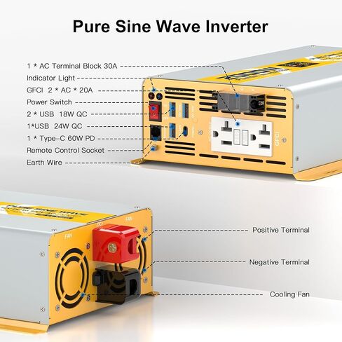 XWJNE 2000W Pure Sine Wave Power Inverter 12V DC to 120V GFCI AC Converter with LCD Display and Remote for Home, RV, Truck, Off-Grid Solar Power in Saudi Arabia