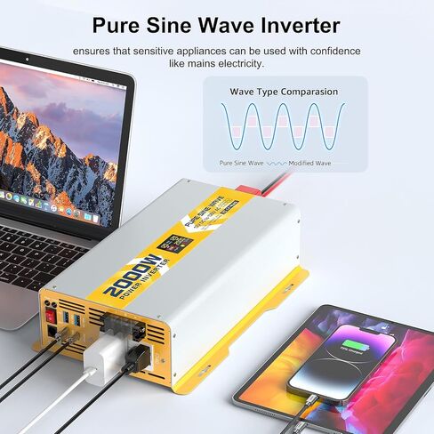 XWJNE 2000W Pure Sine Wave Power Inverter 12V DC to 120V GFCI AC Converter with LCD Display and Remote for Home, RV, Truck, Off-Grid Solar Power in Saudi Arabia