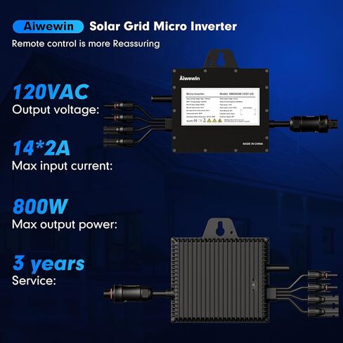 عاكس صغير لشبكة الطاقة الشمسية 800 وات، SMI800W 120 فولت تيار متردد، مخرج مرتبط بالشبكة مع تتبع تطبيق واي فاي الذكي، عاكس موجة جيبية نقي بكفاءة 96% للسكن العائلي والمنزل وتوفير الطاقة للشركات الصغيرة in Kuwait