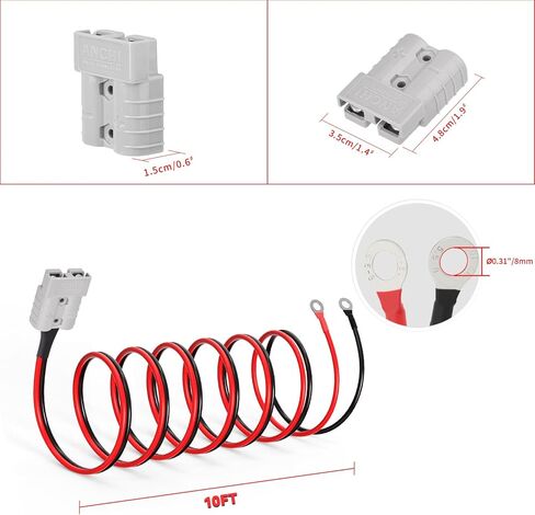 ELFCULB Anderson 50amp to O Ring Terminal, 10AWG Anderson SB50 Battery Quick Connect/Disconnect Cable for Forklift RV Boat Lithium Batteries(10FT) in Saudi Arabia