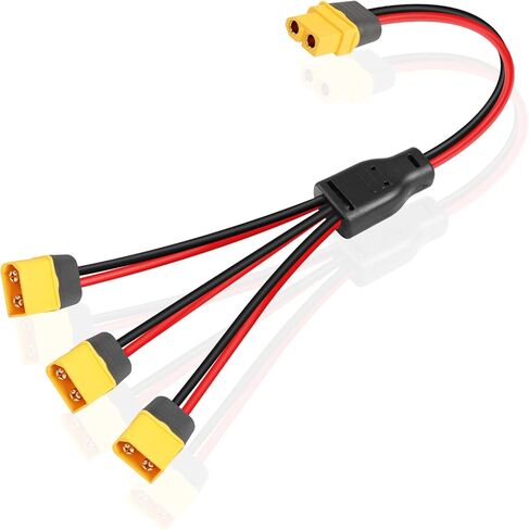GINTOOYUN XT60 كابل تمديد مقسم 1 أنثى إلى 3 محول موصل ذكر، كابل تمديد الطاقة 12AWG XT60 للوحات الشمسية، مولد الطاقة الشمسية، محطة الطاقة المحمولة، الطائرة بدون طيار، RV، السفينة إلخ (0.3 متر) in Kuwait