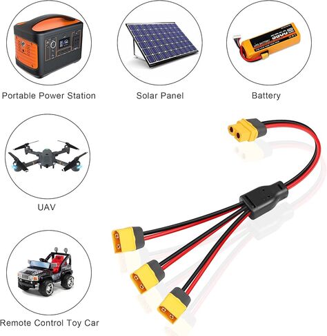 GINTOOYUN XT60 كابل تمديد مقسم 1 أنثى إلى 3 محول موصل ذكر، كابل تمديد الطاقة 12AWG XT60 للوحات الشمسية، مولد الطاقة الشمسية، محطة الطاقة المحمولة، الطائرة بدون طيار، RV، السفينة إلخ (0.3 متر) in Kuwait