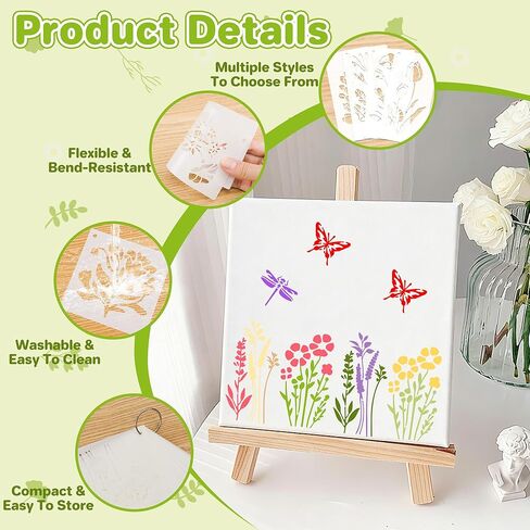 85Pcs Flower Stencils for Painting,Floral Stencils for Crafts Reusable,5Sizes Large Small Flowers Stencil for Art Projects Wildflower Stencil Drawing Templates On Journal Scrapbook(Flower Plants) in Kuwait