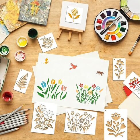 85Pcs Flower Stencils for Painting,Floral Stencils for Crafts Reusable,5Sizes Large Small Flowers Stencil for Art Projects Wildflower Stencil Drawing Templates On Journal Scrapbook(Flower Plants) in Kuwait