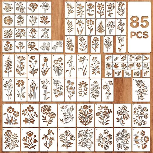 85Pcs Flower Stencils for Painting,Floral Stencils for Crafts Reusable,5Sizes Large Small Flowers Stencil for Art Projects Wildflower Stencil Drawing Templates On Journal Scrapbook(Flower Plants) in Kuwait