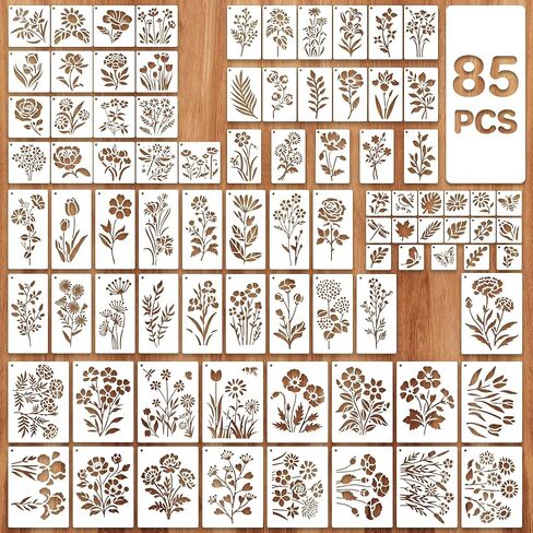 85Pcs Flower Stencils for Painting,Floral Stencils for Crafts Reusable,5Sizes Large Small Flowers Stencil for Art Projects Wildflower Stencil Drawing Templates On Journal Scrapbook(Flower Plants) in Kuwait