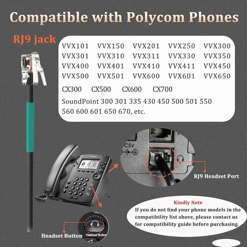 Callez RJ9 Polycom Phone Headset with Noise Cancelling Mic & Volume Controls, Telephone Headset for Office Compatible with Polycom VVX250 VVX400 VVX410 VVX411 VVX311 VVX500 VVX601 Landline Phones in Kuwait