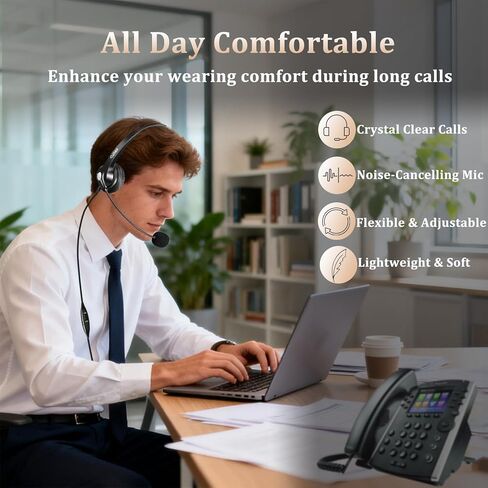 Callez RJ9 Polycom Phone Headset with Noise Cancelling Mic & Volume Controls, Telephone Headset for Office Compatible with Polycom VVX250 VVX400 VVX410 VVX411 VVX311 VVX500 VVX601 Landline Phones in Kuwait