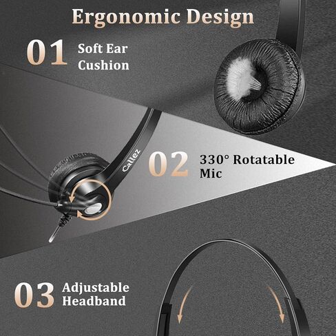 Callez RJ9 Polycom Phone Headset with Noise Cancelling Mic & Volume Controls, Telephone Headset for Office Compatible with Polycom VVX250 VVX400 VVX410 VVX411 VVX311 VVX500 VVX601 Landline Phones in Kuwait