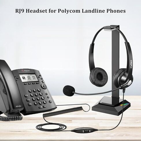 Callez RJ9 Polycom Phone Headset with Noise Cancelling Mic & Volume Controls, Telephone Headset for Office Compatible with Polycom VVX250 VVX400 VVX410 VVX411 VVX311 VVX500 VVX601 Landline Phones in Kuwait