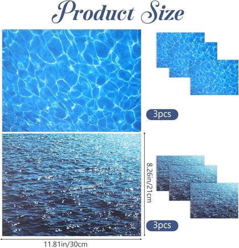 6 Pcs Artificial Ripple Water Effect Sheet Self Adhesive, Ocean Diorama Supplies Paper, 11.8 X 8.3 Water Wave Effect Stickers for Miniature Sand Table Model Decor Lake(2 Styles) in Saudi Arabia