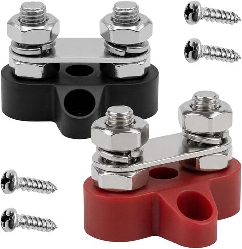 2PCS Battery Terminal Distribution Block, M8 Dual Studs Auto Battery Busbar Junction Terminal Blocks, 12V Power Distribution Block Negative Positive Busbar for Car Truck Boat in Saudi Arabia