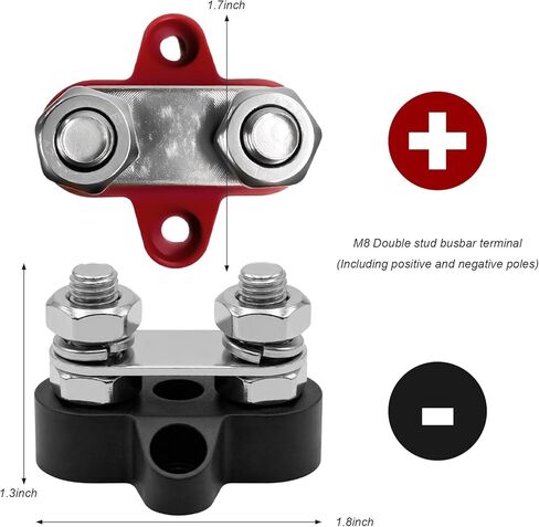 2PCS Battery Terminal Distribution Block, M8 Dual Studs Auto Battery Busbar Junction Terminal Blocks, 12V Power Distribution Block Negative Positive Busbar for Car Truck Boat in Saudi Arabia