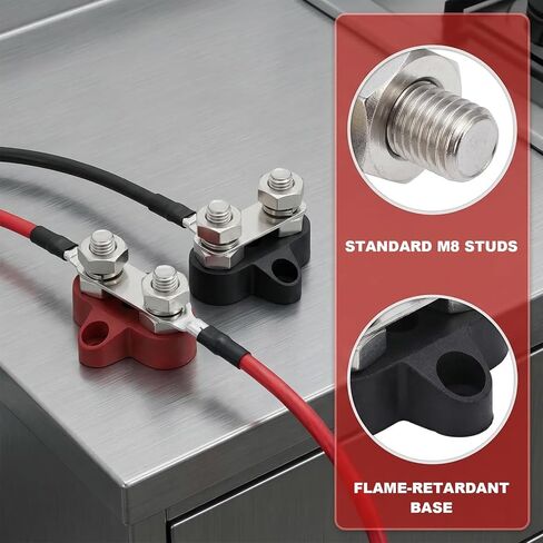 2PCS Battery Terminal Distribution Block, M8 Dual Studs Auto Battery Busbar Junction Terminal Blocks, 12V Power Distribution Block Negative Positive Busbar for Car Truck Boat in Saudi Arabia